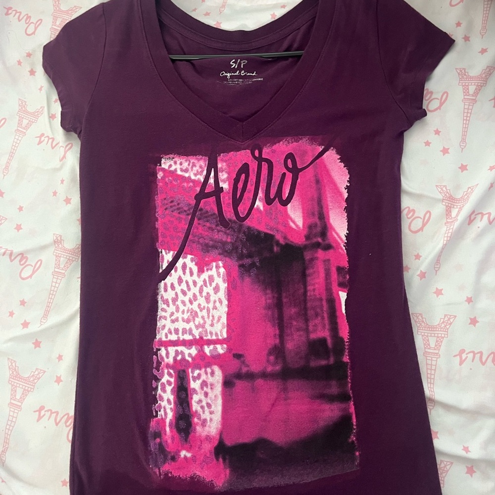 Aeropostale Purple and Pink Graphic Tee